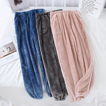 Lovers flannel velvet sleeping pants for men and women in spring autumn and winter warm bunches and feet home pants with small feet for warm and warm pants long pants
