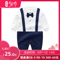 Newborn baby clothes Spring and summer male baby one-piece 0-6 months 100 days 9 infant full moon gentleman climbing clothes