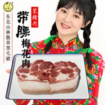 (1 kg of fattened plum blossom meat)Lao Jun Head black pork Fresh farm pig meat stupid pork SF 500g