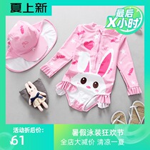 South Korea ins burst girl baby Rabbit shape swimsuit one-piece ruffle edge childrens sunscreen surf suit set