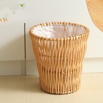 Rattan trash can Chinese retro style new Chinese style creative paper basket Living room high-grade willow environmental protection household garbage basket