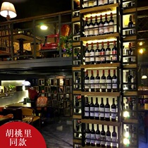 Bar restaurant wall-mounted luminous wine rack wrought iron wine red wine cabinet wall display rack