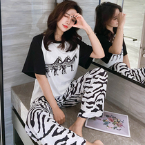 Pure cotton zebra pajamas women black and white wide loose summer thin can wear 2021 new Korean version of home clothing simple suit