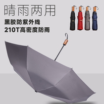 Wooden handle umbrella retro folding black rubber sunscreen sunshade male and female trend students Manual trifold umbrella reinforced against wind