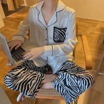 Japanese in wind minimal zebra pajamas female spring and autumn thin home clothing can be outfitted to wear the 2022 new suit