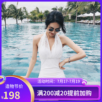 Swimsuit womens summer 2021 new one-piece Korean ins bikini sexy small chest gathered large size lace swimming suit