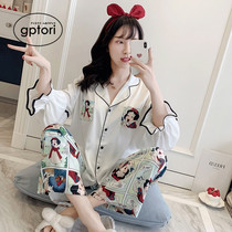 Japanese pajamas womens spring and summer ins long-sleeved thin section ice silk cute princess original design simulation silk home service