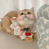 Pet Cat Lace Spit Towel Dog Item Ring Bell Clou Puppet Blue White Scarves Cute Little Fresh Lace Cherry