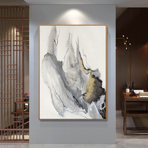 Hand-painted oil painting New Chinese entry Xuanguan Decorative Painting Modern Minimalist abstract Black and white Art hanging painting Splash Mountain River