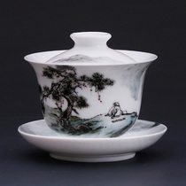 Collection gift underglaze multicolored inheritor rookie representative Tang Wuli hand-painted cover bowl Porcelain bowl tea set