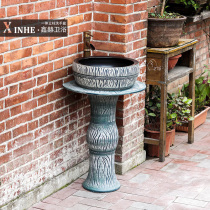 Ceramic Pillar Basin Balcony Bathroom Home Outdoor Art All-In-One Floor Washbasin Basin Sink