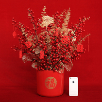 Wedding red fruit decoration blessing barrel wealth fruit flower bucket housewarming ornaments living room wedding room TV cabinet opening decoration