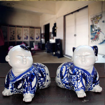 Hand-made porcelain Jingdezhen blue and white sculpture ceramic dolls a pair of new Chinese home accessories ornaments wedding gifts