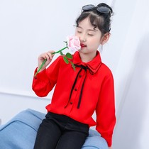 Girls Shirt Spring and Autumn 2021 New 5 Childrens Wear 6 Korean 7 Chiffon Long Sleeve Shirt 9 Medium and Big Childrens Western Style Tide