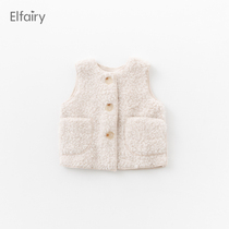 Elfairy child lamb suede waistcoat girl with fluffy fur vest female baby spring loaded with waistcoat for women