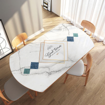 Nordic ins soft glass pvc tablecloth waterproof and oil-proof disposable marble Oval retractable folding table mat