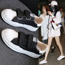 Velcro canvas shoes women small white shoes 2021 summer new Korean version of all dissolved shell head flat board shoes