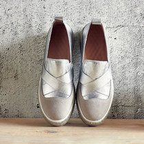 Straw thick bottom cake shoes womens 2021 spring and autumn leather Joker casual middle heel color picture single shoes a pedal lazy shoes