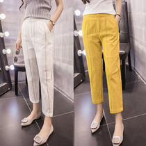 High-waisted Hollow Straight Harlan Straight Pants Spring and Summer Womens Pants Linen Casual Nine-point Foot Pants Summer