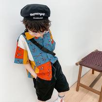 Boy Flowers Shirt Personality 2022 New CUHK Tong Shirt Summer blouses Short sleeves Shirt Han Edition Children Tide