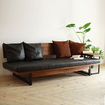 Nordic solid wood sofa industrial wind iron art sofa chair loft living room back chair soft leather cushion leisure bench