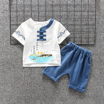 Boys Hanfu summer Tang clothing summer thin section children cotton and linen short-sleeved two-piece set Baby 1234-year-old Chinese national style