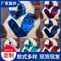 Sex lingerie satin sexy European and American sex suspenders trousers sexy underwear pajamas home clothing set Wholesale