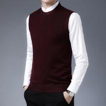 Spring and autumn mens sweater waistcoat vest knitted sleeveless wool sweater round neck warm mens coat tide
