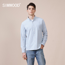  Simwood Jianmu mens autumn new ready-to-wear rinsed cotton shirt Casual mens striped long-sleeved shirt