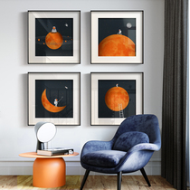 Orange planet modern minimalist decorative painting living room porch hanging painting space astronaut childrens room bedroom wall painting