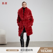 QIQI fur jazz red seduction) New years shirt lapel rich wine red spinner fur coat women