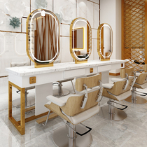 Net red barber shop mirror desk hair salon special with lights mirror hair salon hot dye mirror table barber mirror double-sided floor mirror