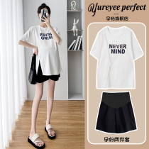 Pregnant woman suit Summer thin section short sleeve open fork T-shirt T-shirt loose fashion summer money little sub shorts Two pieces
