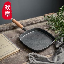 Beech Wood Handle Bull Happy Cast Iron Wood Handle Frying Pan Domestic Bar Steak Pan Cast Iron Bottom Small Pan Thickened Pure Raw Iron No.