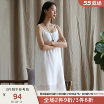 Words for original summer new art Inner hitch bottom mulberry silk hanging band dress with long and light and thin round collar vest