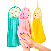 Home coral velvet hand towel cute hanging kitchen bathroom living room with lanyard absorbent towel rag towel