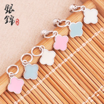 s925 sterling silver diy silver accessories color clover hole beads pendant lettering personality hand woven bracelet beaded material