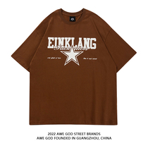 AWE GOD American retro letter printing short-sleeved T-shirt men and women summer new street ins tide casual top