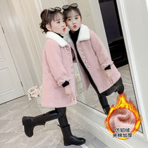 Girls imitation mink coat 2020 new autumn and winter childrens thickened wool coat girls foreign style medium-long coat