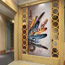Fine art glass partition porch living room screen aisle background wall three-dimensional relief craft colorful feathers