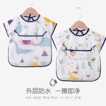 Children short sleeves Hood Clothing Waterproof long sleeves Anti-wearing clothes Baby Eating Clothing Apron with Dining Hood