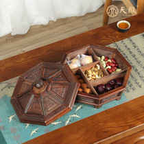 Big red sour branch carved fixed fruit plate solid wood Chinese style split fruit plate living room Chinese air-dried with lid household fruit box