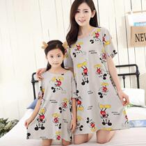 Girls nightdress Summer pure cotton short-sleeved thin style girls and childrens nightgown Princess babys home wear mother-child clothing