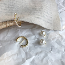 Design sense Korea s925 silver needle light extravagant vintage semi-circle pearl earrings earrings bending hook retro ear rings