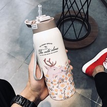 Cup creative personality trend with straw thermos cup adult water cup can carry lanyard cute and sweet girl cup