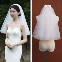 Temperament bride Wedding certificate Anniversary travel bow veil Short yarn cover plain yarn veil Wedding accessories