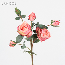 Lancol European style flower retro pink long rose living room TV cabinet decoration flower photography fake flower