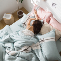 Summer cool feeling 4 pieces cover double face silk ice skating silk naked sleeping little Qingxin butterfly double bed with supplies