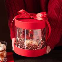 New Year hugging bucket 2022 New Years gift box Tiger years transparent packaging gift box New Years Day Fobag red box