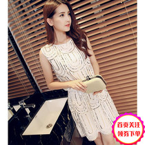 2020 new European station womens ladies clothing luxury nail beads sequins sleeveless dress fashion evening dress tide